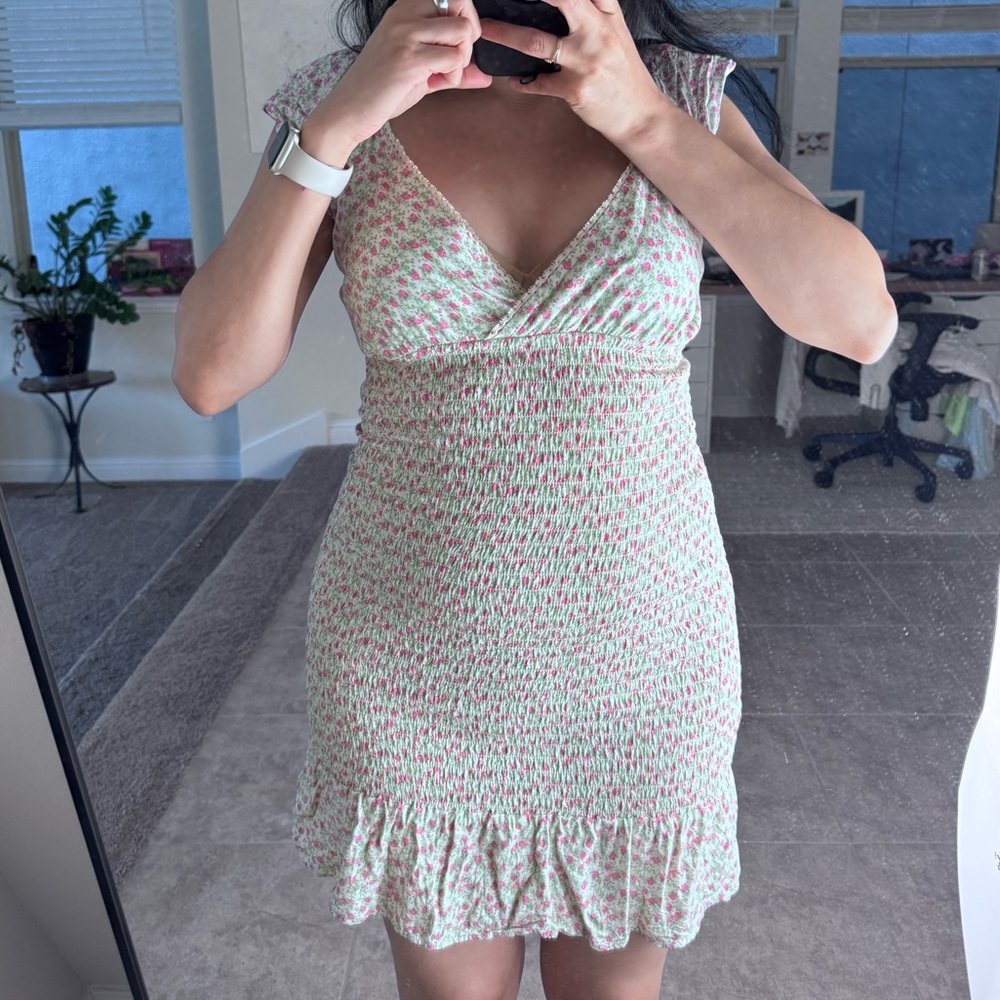 Wild Fable White Ruched Ruffled Mini Dress